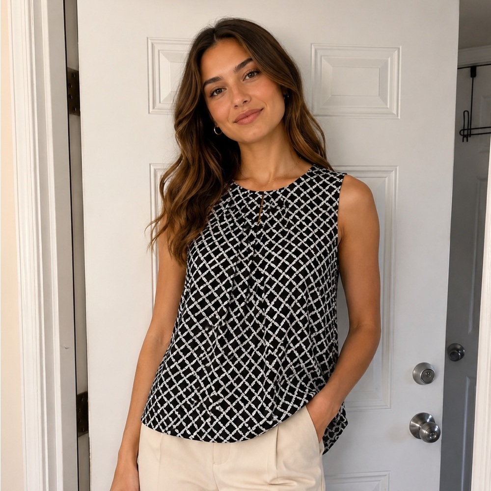 Michael Kors Black and White Geometric Sleeveless Camisole